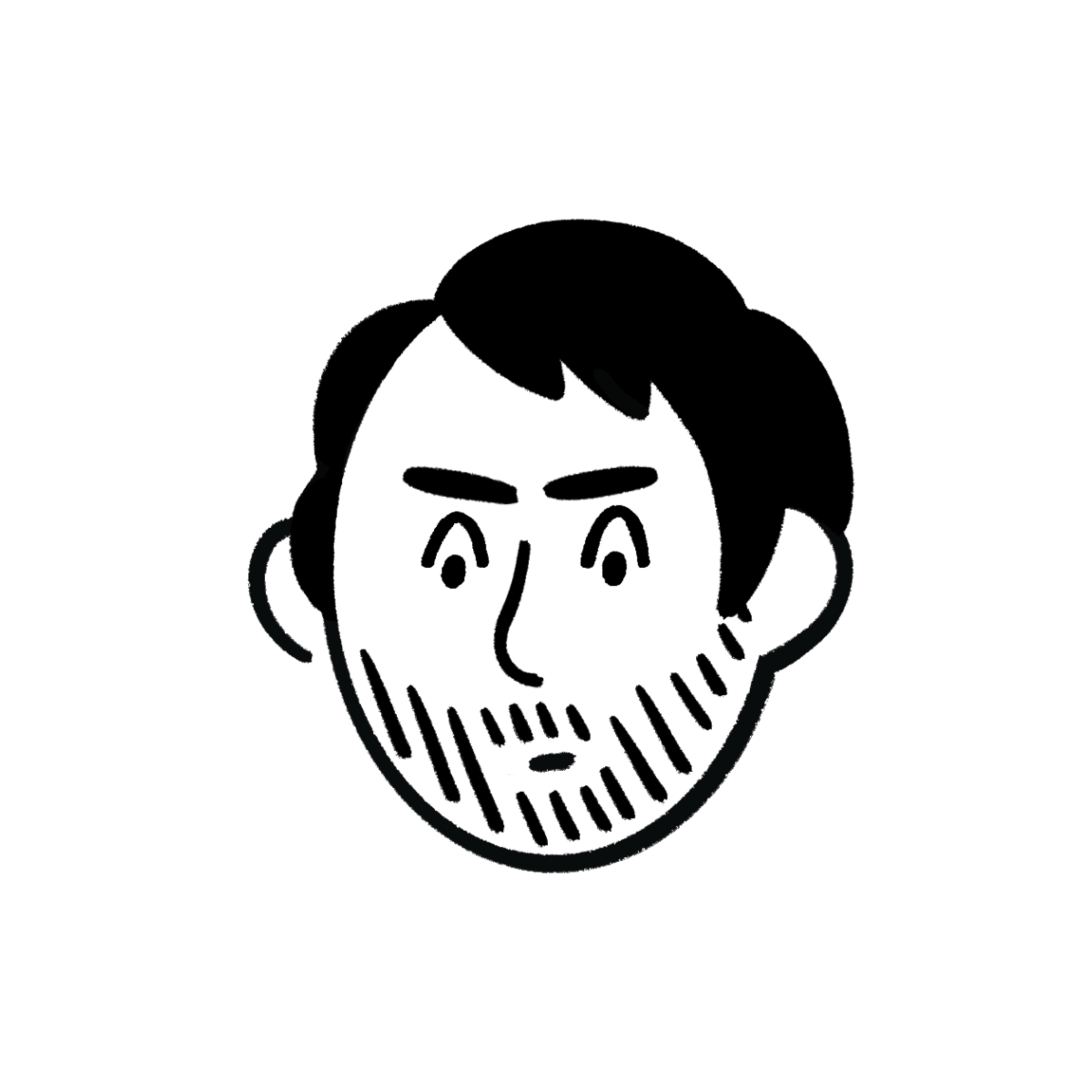 Black and white illustration of a mans face with short hair, a beard, and a neutral expression, drawn in a simple, minimalistic style—like quiet marina slips waiting to fill. Fill your empty slips fast with Marina Moorage