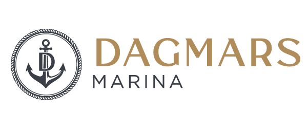 Logo for Dagmars Marina featuring an anchor with the letter D inside a rope circle, alongside the text DAGMARS MARINA on a white background. Fill your empty slips fast with Marina Moorage
