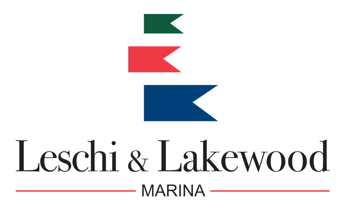 Logo for Leschi & Lakewood Marina featuring three nautical flag shapes in green, red, and blue above the text Leschi & Lakewood Marina in black and red. Fill your empty slips fast with Marina Moorage