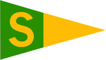 A triangular pennant flag divided vertically; the left section is green with a large yellow letter S, representing Stimson Marina, and the right section is solid yellow—a classic symbol seen around Seattles vibrant marina. Fill your empty slips fast with Marina Moorage